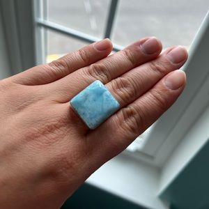 Big square genuine Larimar ring